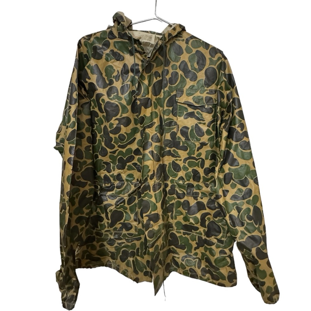 Vintage American Clearwater Men’s XL CAMO Snap Zip Hoodie Raincoat Jacket CASE